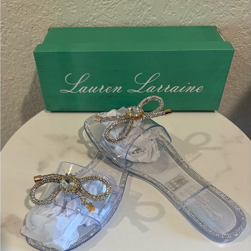 Lauren Lorraine Breeze Clear Stone Slip-On Sandals Slides Size 9 NWT